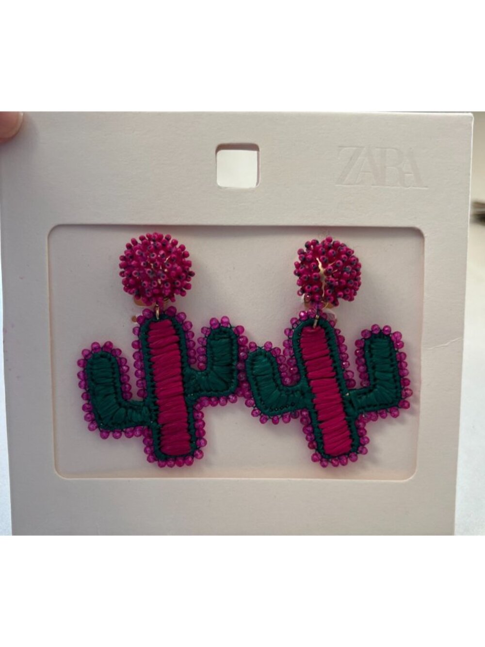 Zara Earrings Cactus Bead Raffia Glitter Statement Boho Crochet Pink New - Picture 2 of 4